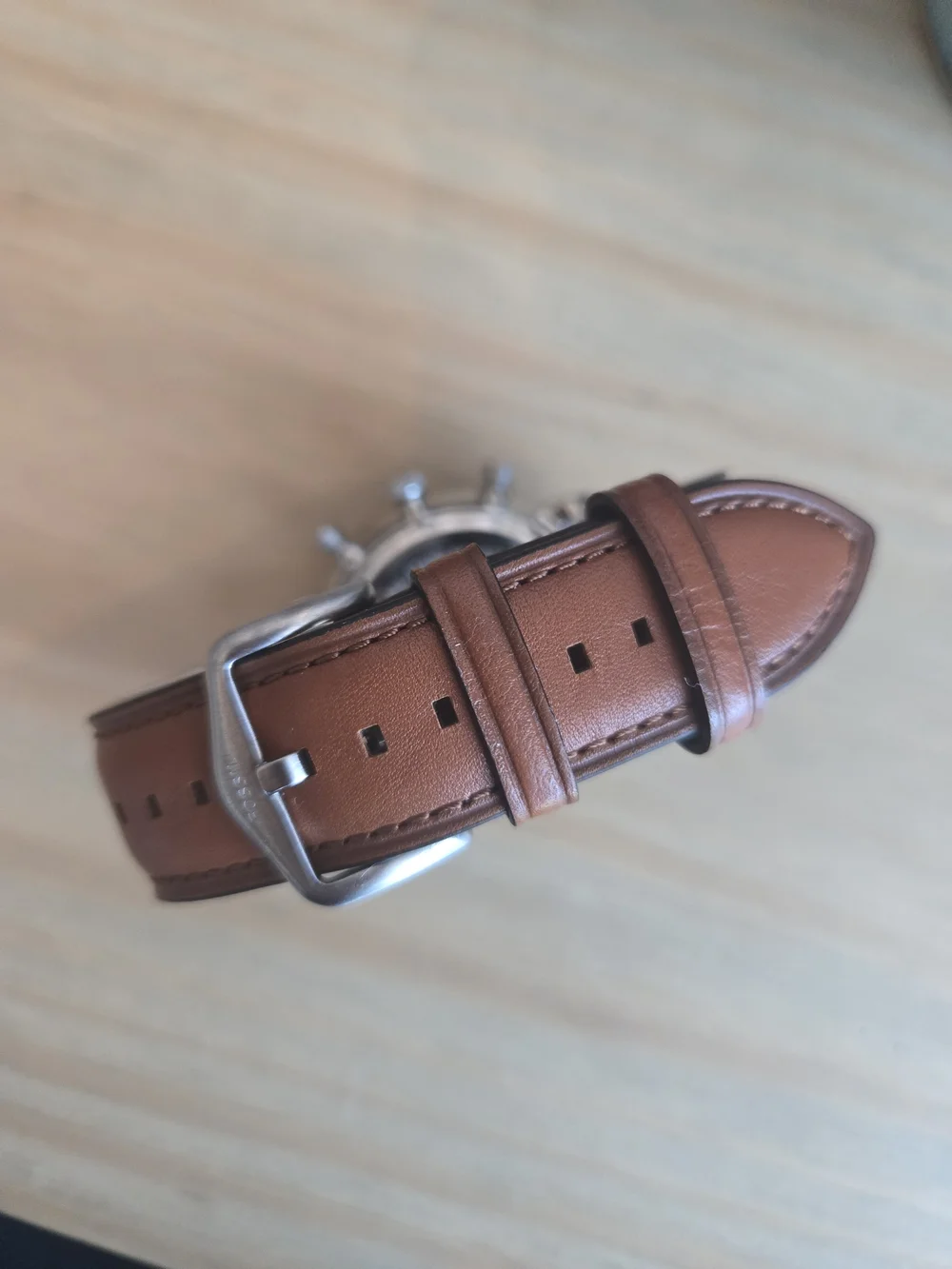 Fossil Men's Brown Leather Strap Watch with Navy Dial